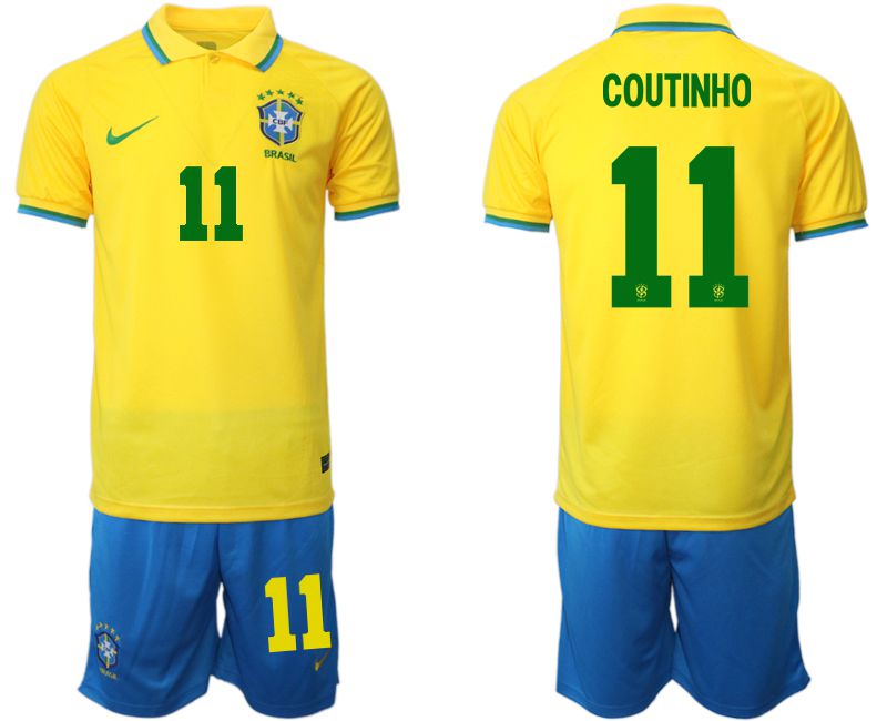 Men 2022 World Cup National Team Brazil home yellow #11 Soccer Jersey